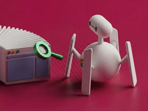 En robot inspiserer en nettside etter optimaliseringer for SEO og GEO