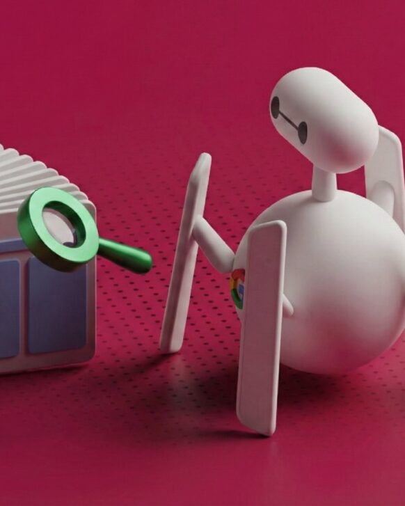 En robot inspiserer en nettside etter optimaliseringer for SEO og GEO