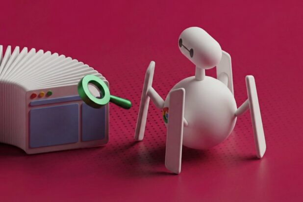 En robot inspiserer en nettside etter optimaliseringer for SEO og GEO