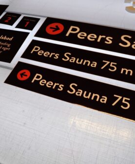 Laminsert aluminiumsskilt til Peers Sauna på Gålå