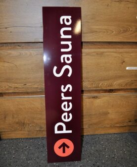 Laminsert aluminiumsskilt til Peers Sauna på Gålå