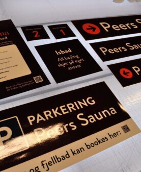 Laminsert aluminiumsskilt til Peers Sauna på Gålå