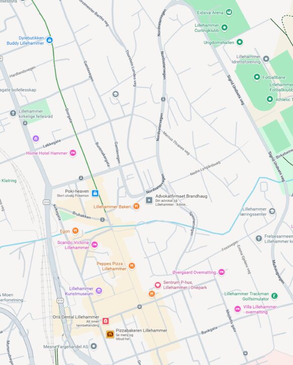 Kart over Lillehammer som illustrerer at NAP er viktig for SEO og GEO