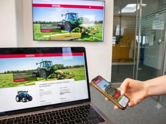 Flere skjermer med forskjellig format som viser den nye nettsiden til Fron Traktor Service