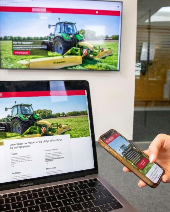 Flere skjermer med forskjellig format som viser den nye nettsiden til Fron Traktor Service